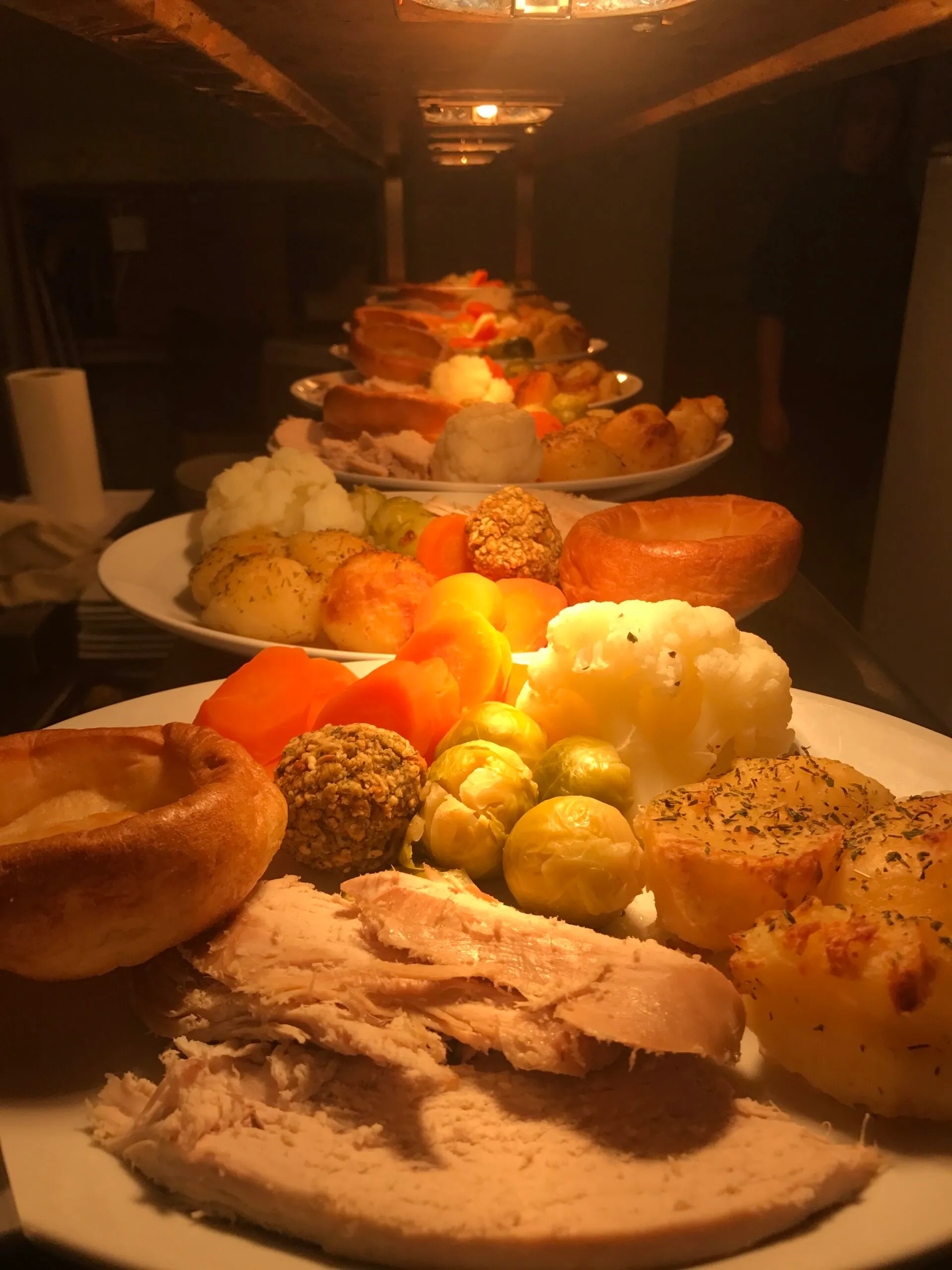 Plated Sunday roasts with Yorkshire puddings